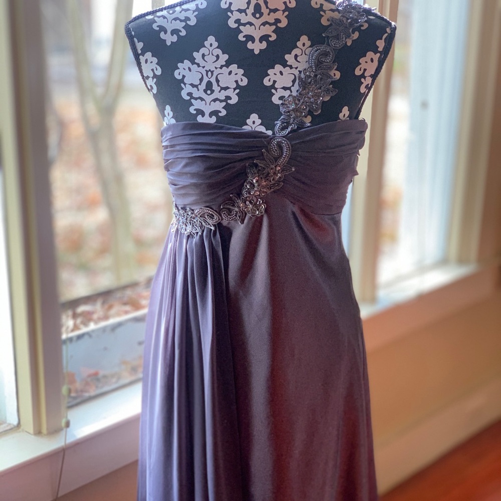 Grey satin formal dress